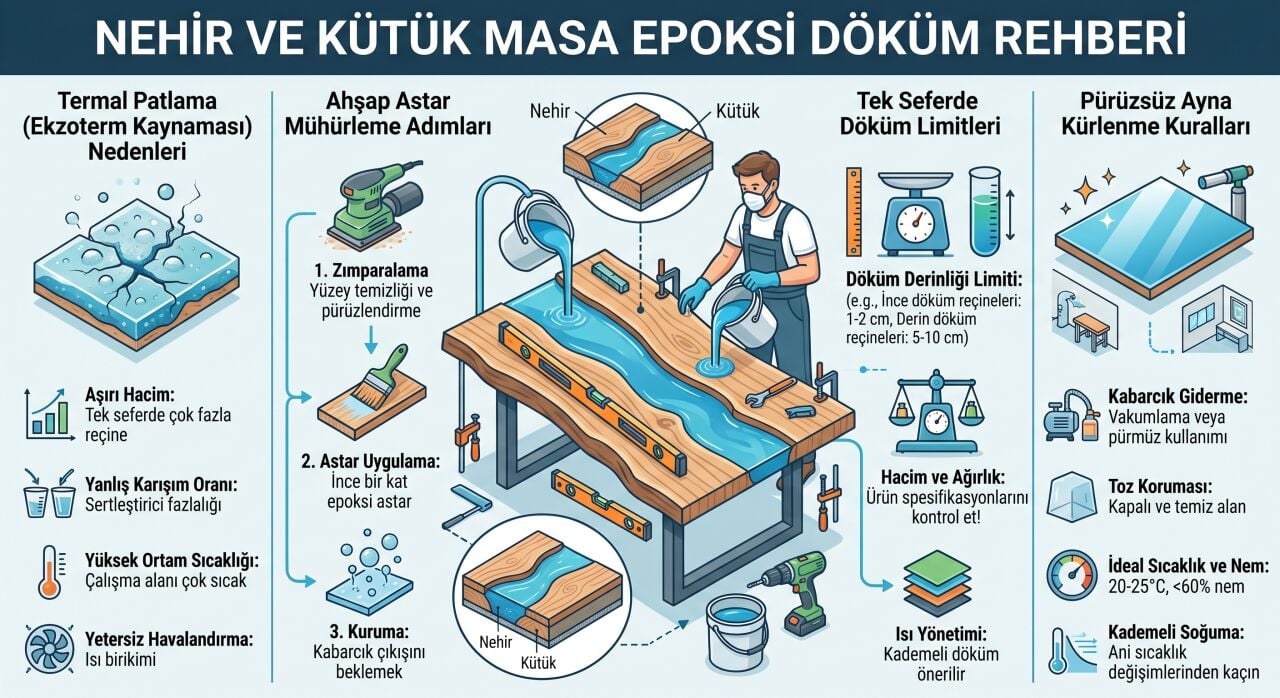 Epoksi Masa Dökümü: Termal Patlama ve Kabarcık Önleme Rehberi