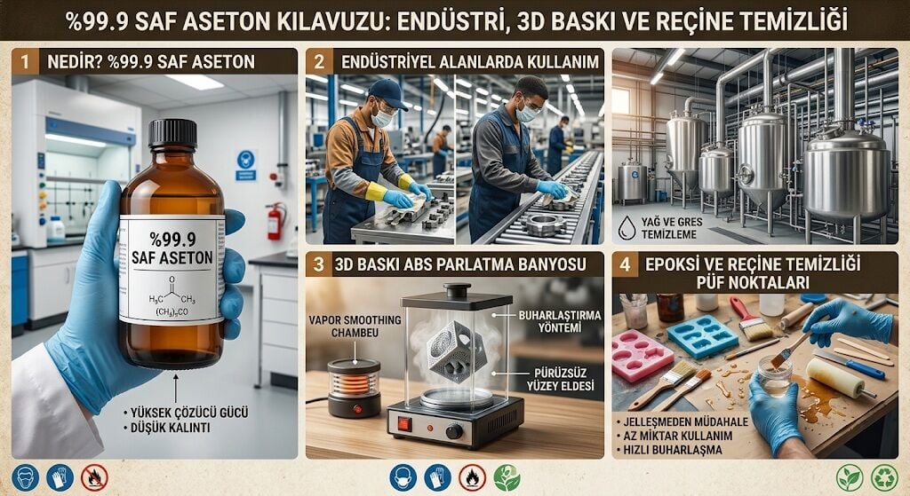 Saf Aseton Nedir? Nerelerde Kullanılır? 3D Baskı ve Çözücü Rehberi