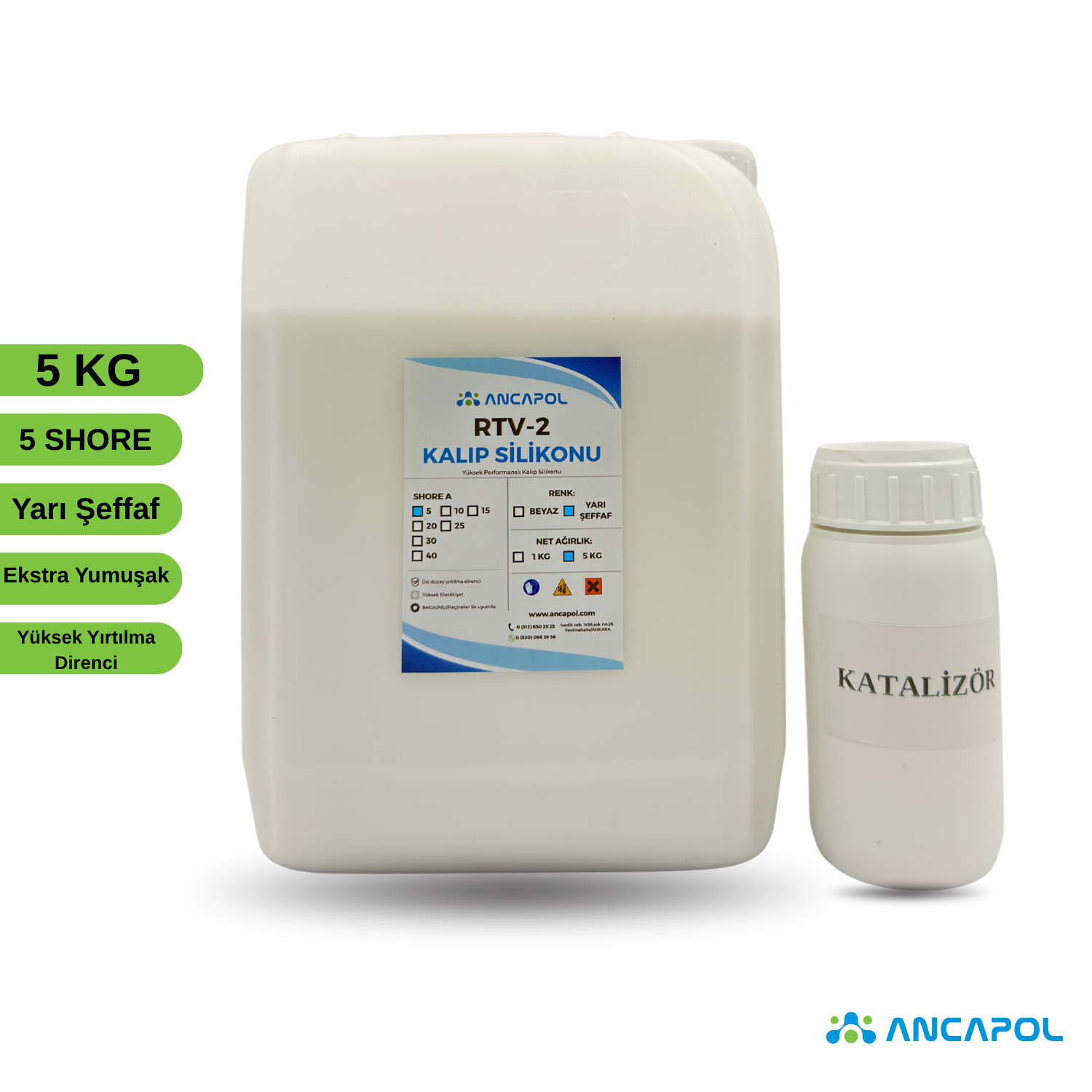 1. Kalite Yarı Şeffaf RTV-2 Kalıp Silikonu 5 SHORE (Ekstra Yumuşak) 5 KG