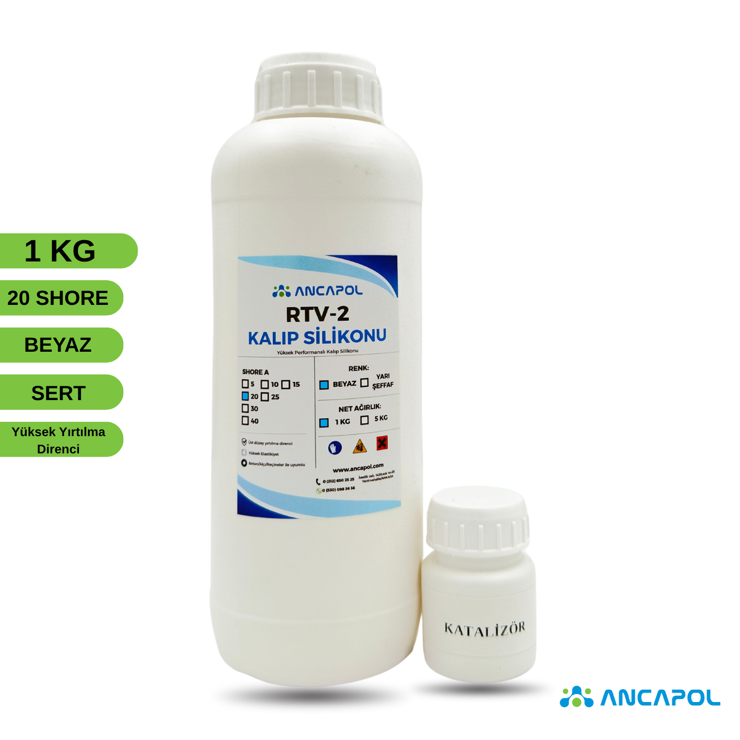 1. Kalite Beyaz RTV-2 Kalıp Silikonu 20 SHORE (Sert) 1 KG