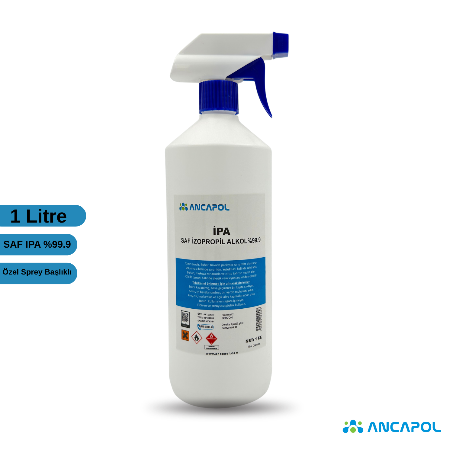 Ancapol %99.9 Saf İzopropil Alkol (IPA) Sprey Başlıklı - Elektronik, Optik ve Yüzey Temizleyici Çözücü