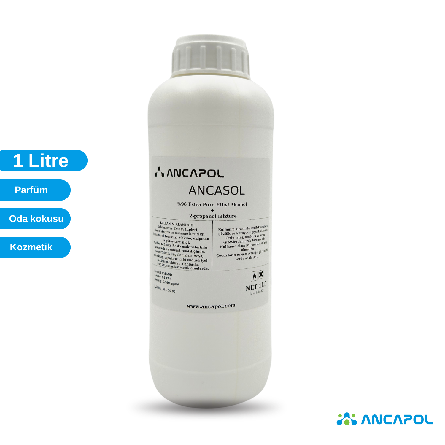Ancasol Alkol Solüsyonu– %96 Saflıkta Parfüm Yapımına Uygun 1 Litre