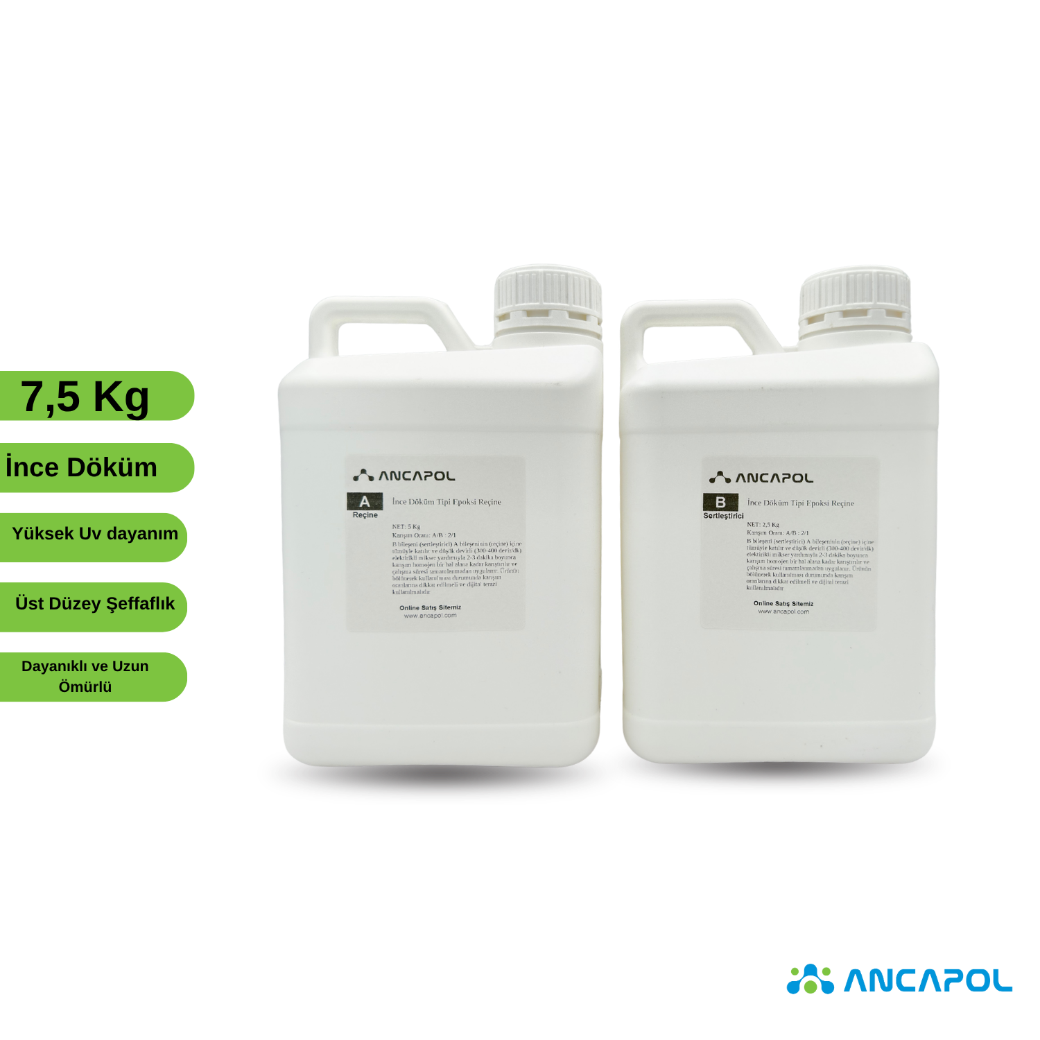Ancapol Ultra Şeffaf İnce Döküm Epoksi Reçine Seti - Ekstra UV Dayanımlı 7,5 KG