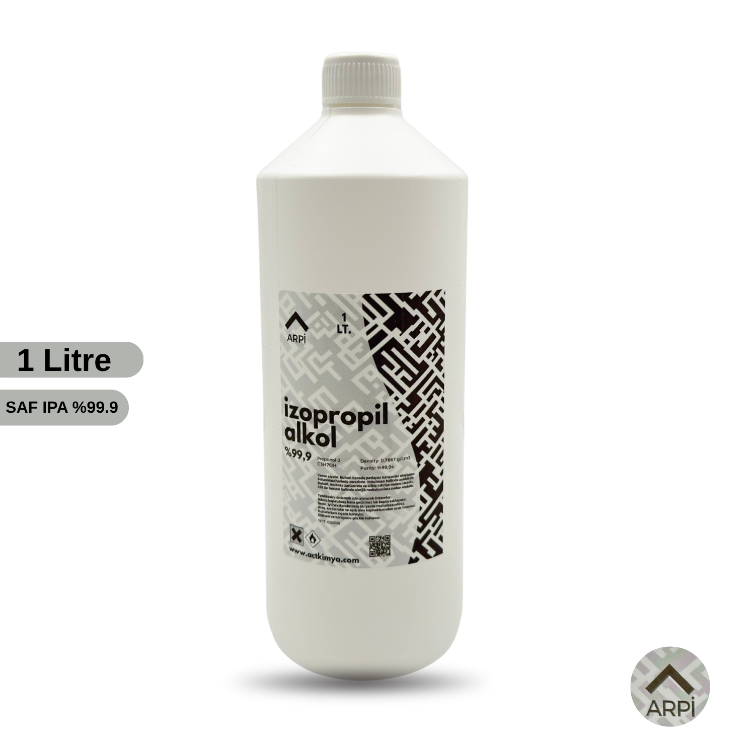 Arpi %99.9 Saf İzopropil Alkol (IPA) - 3D Reçine, Endüstriyel Çözücü ve Temizleyici 1 Litre